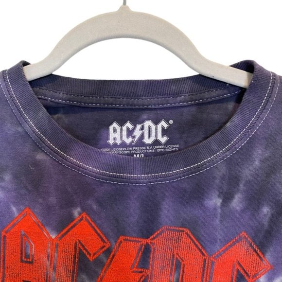 AC/DC Womens Multicolor Tie Dye Crop Band Concert Cotton Shirt M L - Picture 6 of 9
